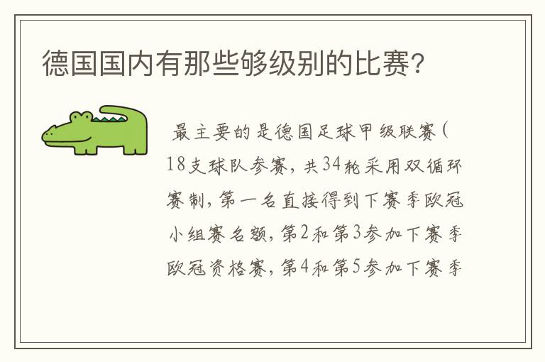 德国国内有那些够级别的比赛?