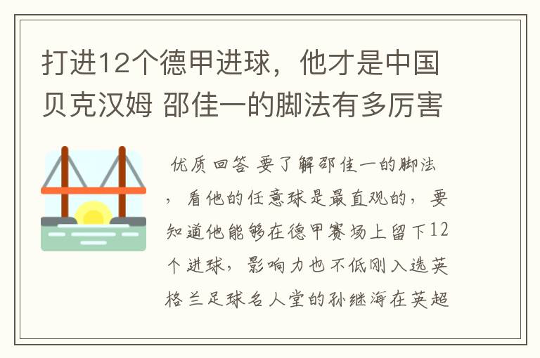 打进12个德甲进球,他才是中国贝克汉姆 邵佳一的脚法有多厉害