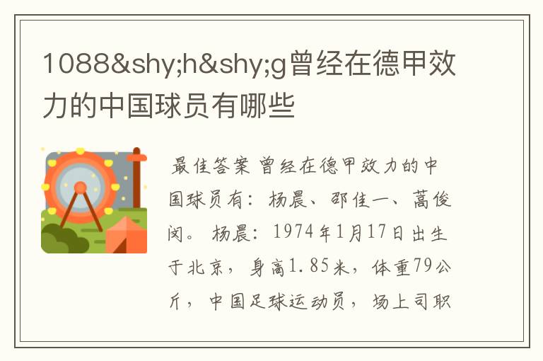 1088hg曾经在德甲效力的中国球员有哪些
