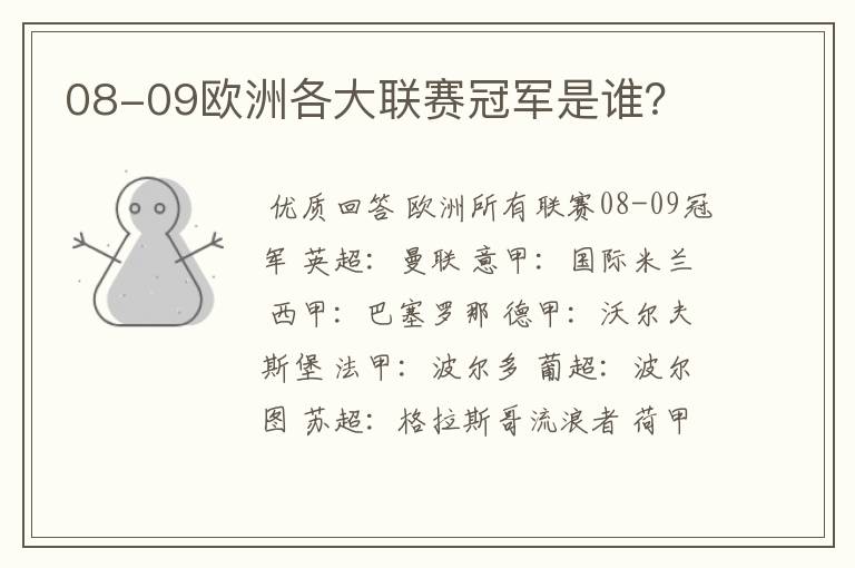08-09欧洲各大联赛冠军是谁?