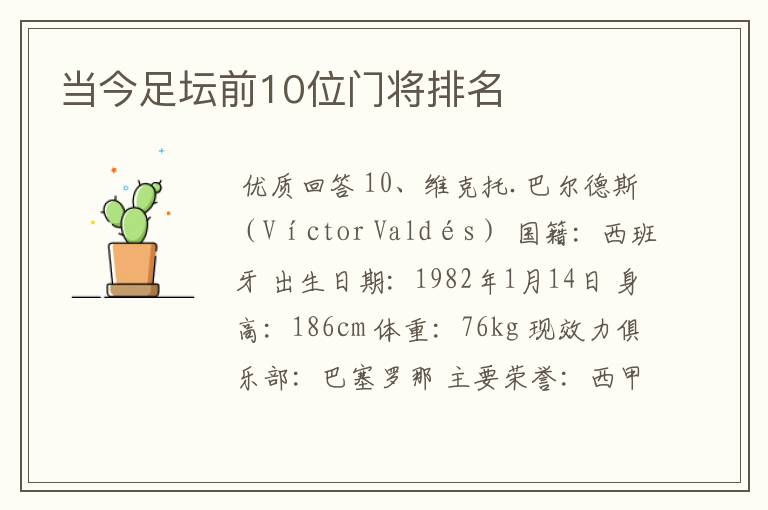 当今足坛前10位门将排名