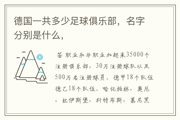 德国一共多少足球俱乐部,名字分别是什么,