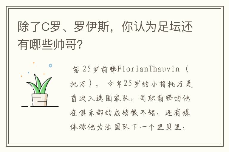除了C罗、罗伊斯,你认为足坛还有哪些帅哥?