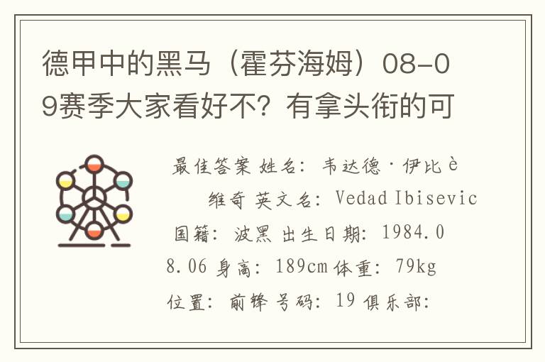 德甲中的黑马(霍芬海姆)08-09赛季大家看好不?有拿头衔的可能吗?