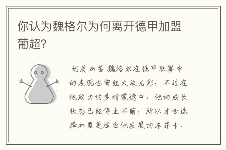 你认为魏格尔为何离开德甲加盟葡超?