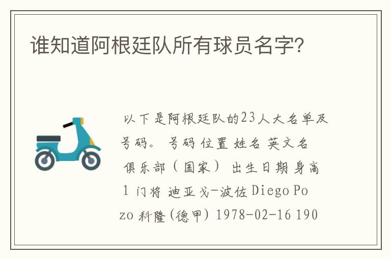 谁知道阿根廷队所有球员名字?