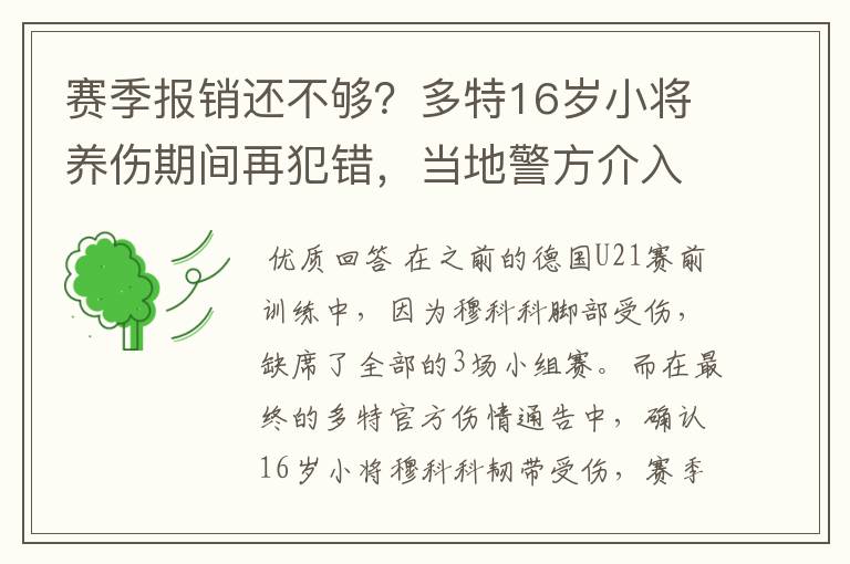 赛季报销还不够?多特16岁小将养伤期间再犯错,当地警方介入