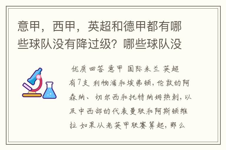 意甲,西甲,英超和德甲都有哪些球队没有降过级?哪些球队没降过级?