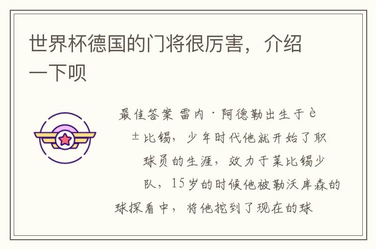 世界杯德国的门将很厉害,介绍一下呗