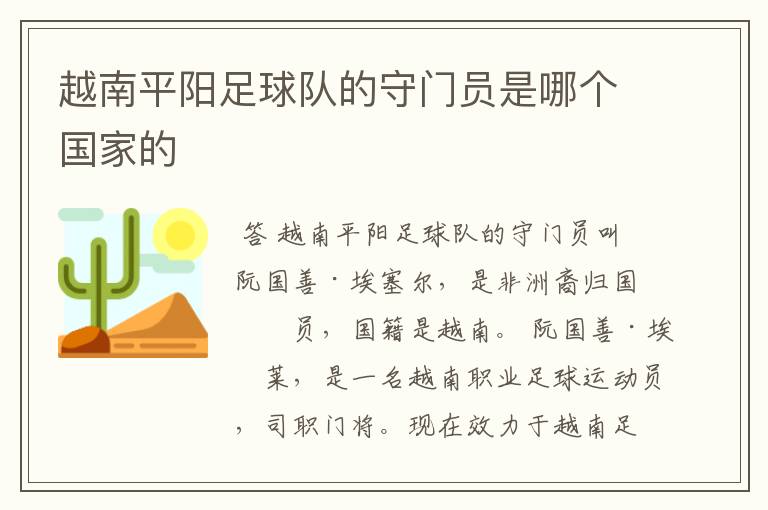 越南平阳足球队的守门员是哪个国家的