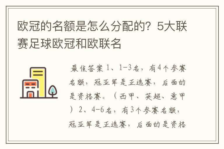 欧冠的名额是怎么分配的?5大联赛足球欧冠和欧联名