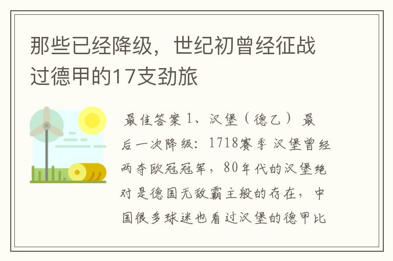 那些已经降级,世纪初曾经征战过德甲的17支劲旅