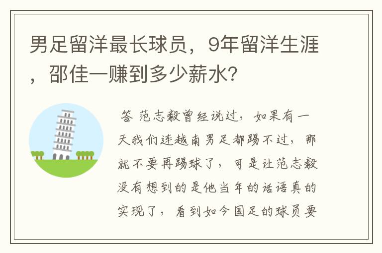 男足留洋最长球员,9年留洋生涯,邵佳一赚到多少薪水?