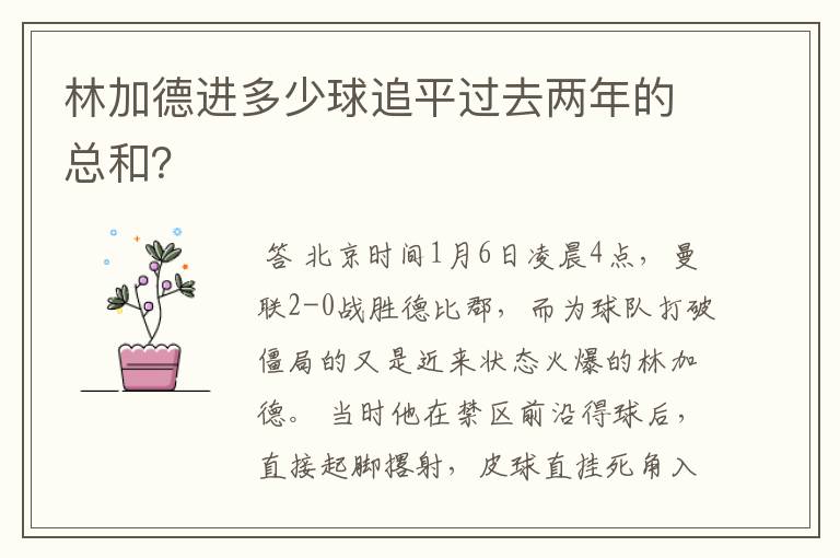 林加德进多少球追平过去两年的总和?