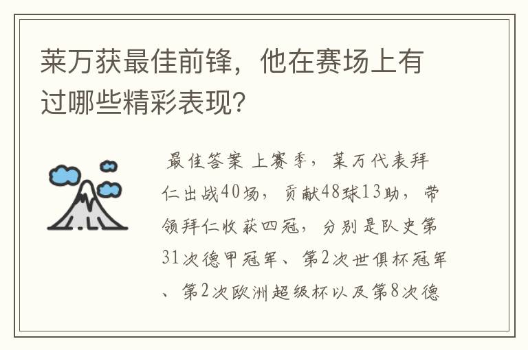 莱万获最佳前锋,他在赛场上有过哪些精彩表现?