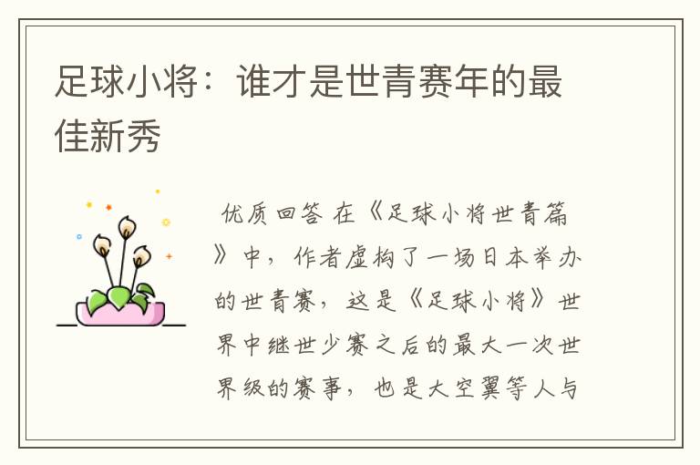足球小将:谁才是世青赛年的最佳新秀