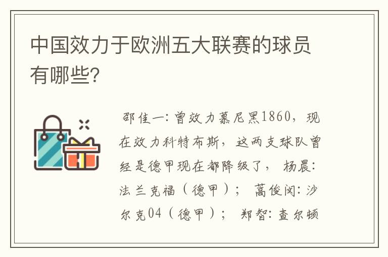 中国效力于欧洲五大联赛的球员有哪些?