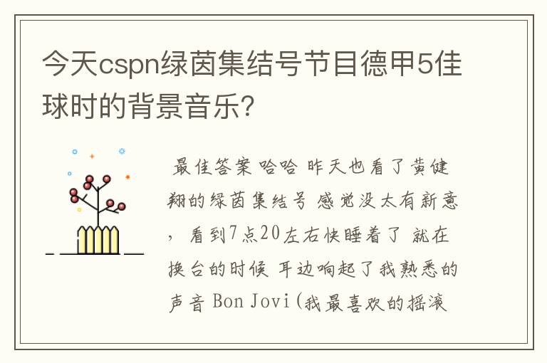 今天cspn绿茵集结号节目德甲5佳球时的背景音乐?