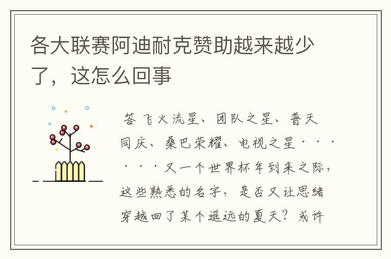 各大联赛阿迪耐克赞助越来越少了,这怎么回事