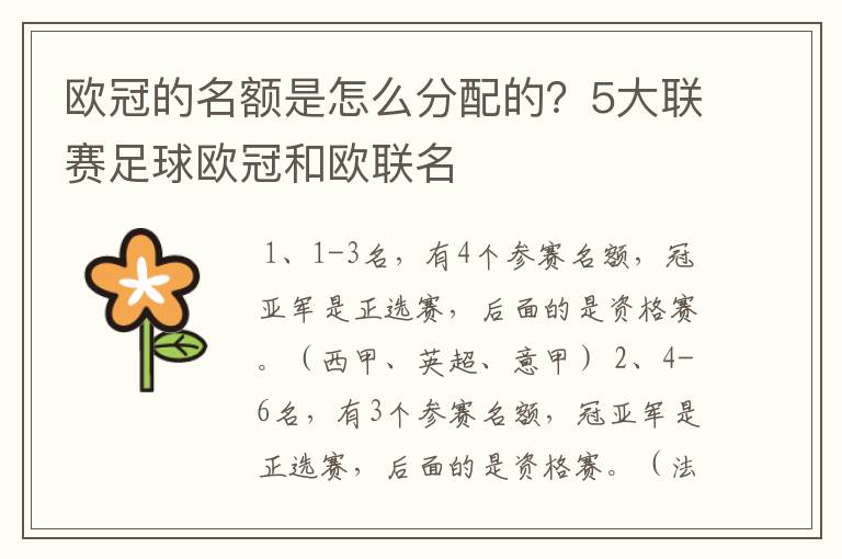 欧冠的名额是怎么分配的?5大联赛足球欧冠和欧联名
