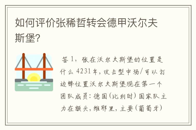 如何评价张稀哲转会德甲沃尔夫斯堡?