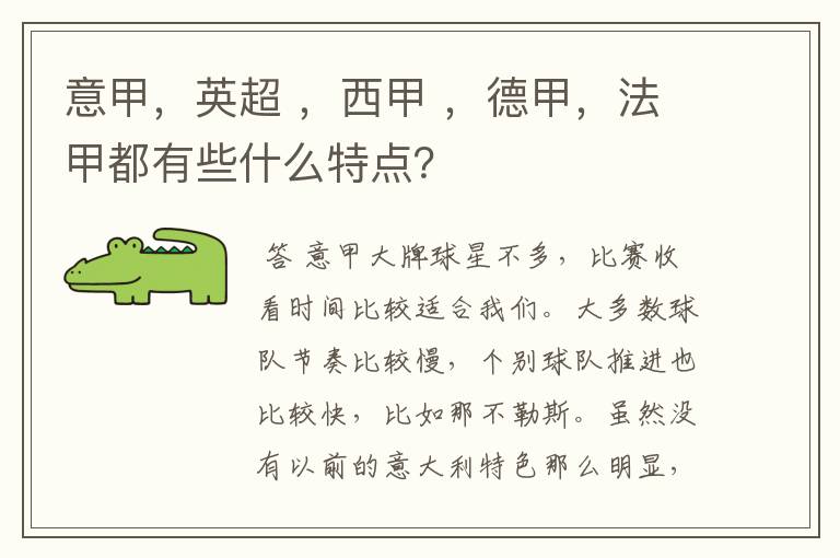 意甲,英超 ,西甲 ,德甲,法甲都有些什么特点?