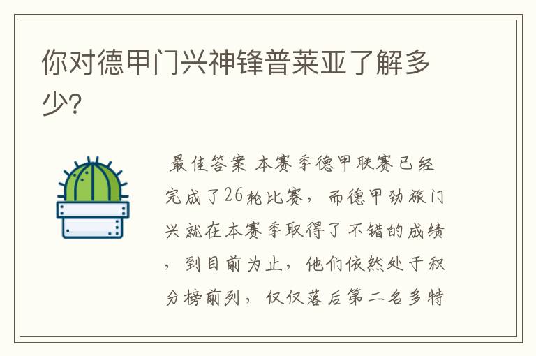 你对德甲门兴神锋普莱亚了解多少?