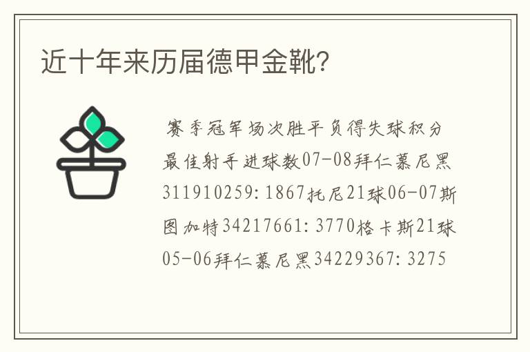 近十年来历届德甲金靴?