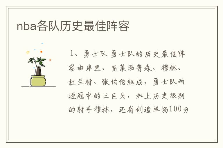 nba各队历史最佳阵容