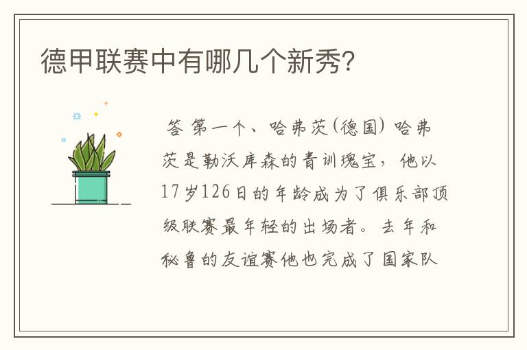 德甲联赛中有哪几个新秀?