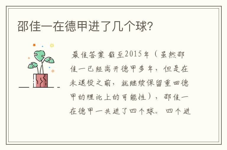 邵佳一在德甲进了几个球?