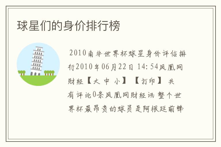 球星们的身价排行榜