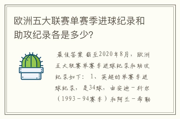 欧洲五大联赛单赛季进球纪录和助攻纪录各是多少?