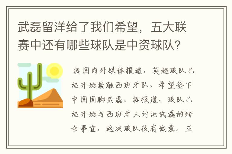 武磊留洋给了我们希望,五大联赛中还有哪些球队是中资球队?