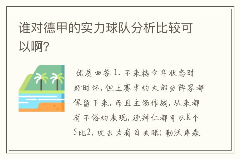 谁对德甲的实力球队分析比较可以啊?
