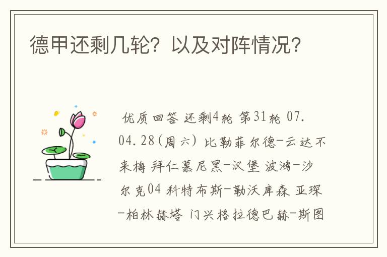 德甲还剩几轮?以及对阵情况?