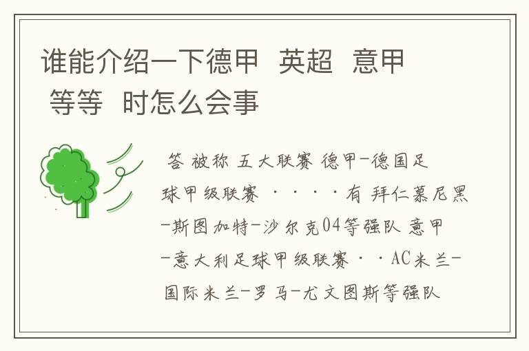 谁能介绍一下德甲 英超 意甲 等等 时怎么会事