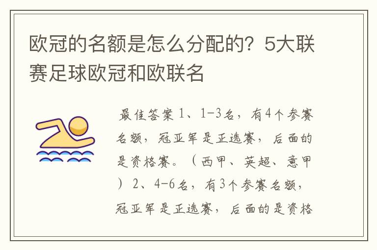 欧冠的名额是怎么分配的?5大联赛足球欧冠和欧联名