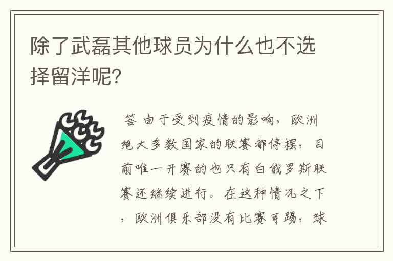 除了武磊其他球员为什么也不选择留洋呢?