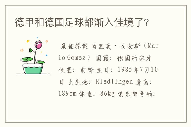 德甲和德国足球都渐入佳境了?