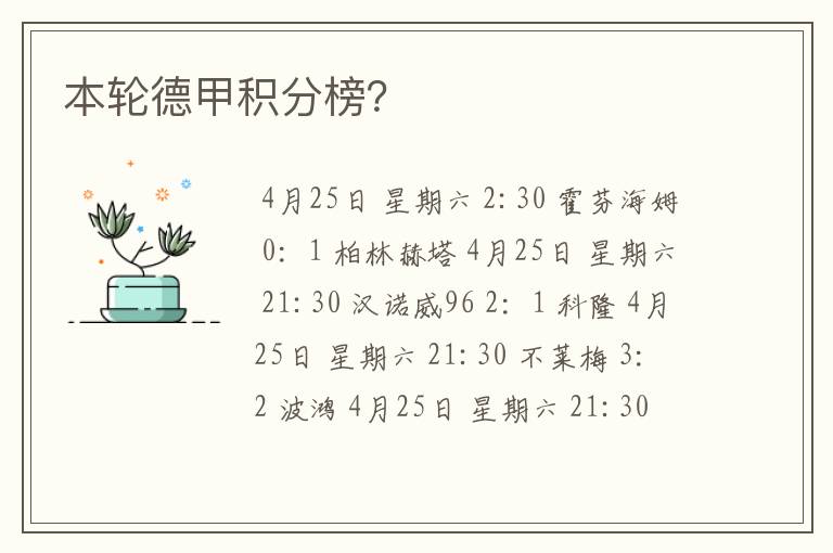 本轮德甲积分榜?