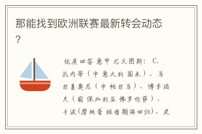 那能找到欧洲联赛最新转会动态?