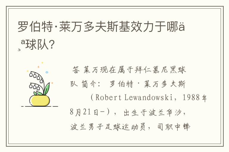 罗伯特·莱万多夫斯基效力于哪个球队?