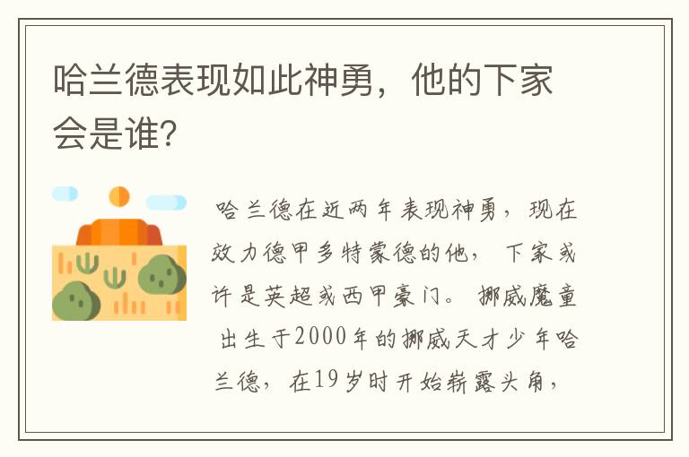 哈兰德表现如此神勇,他的下家会是谁?