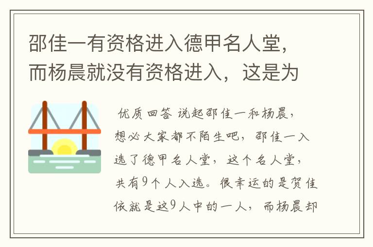 邵佳一有资格进入德甲名人堂,而杨晨就没有资格进入,这是为何?