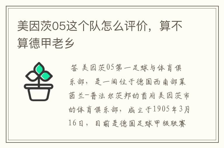 美因茨05这个队怎么评价,算不算德甲老乡