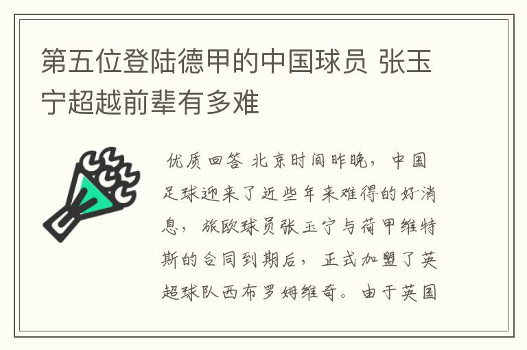第五位登陆德甲的中国球员 张玉宁超越前辈有多难
