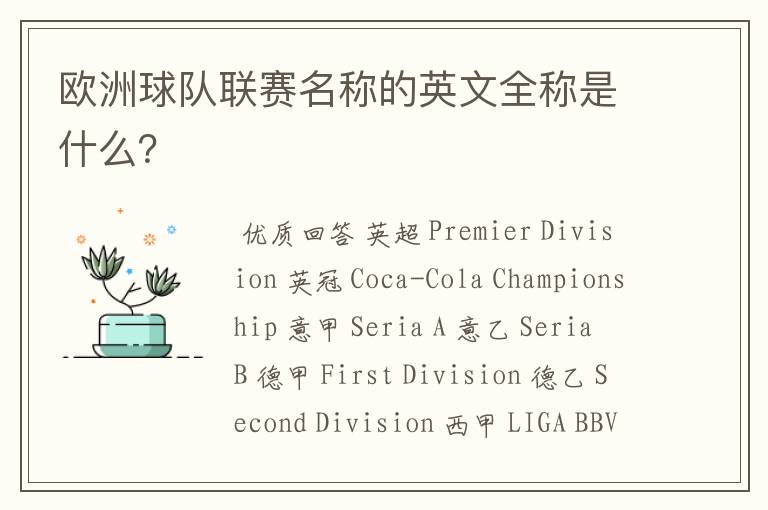 欧洲球队联赛名称的英文全称是什么?