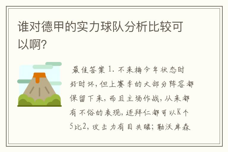 谁对德甲的实力球队分析比较可以啊?