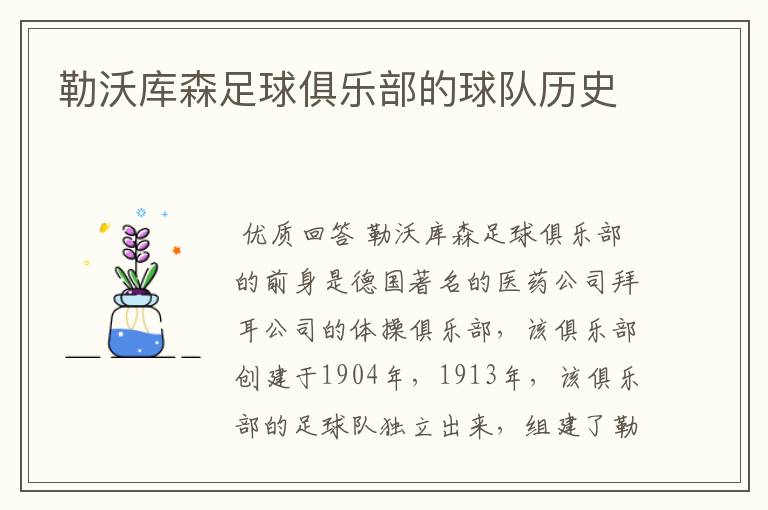 勒沃库森足球俱乐部的球队历史